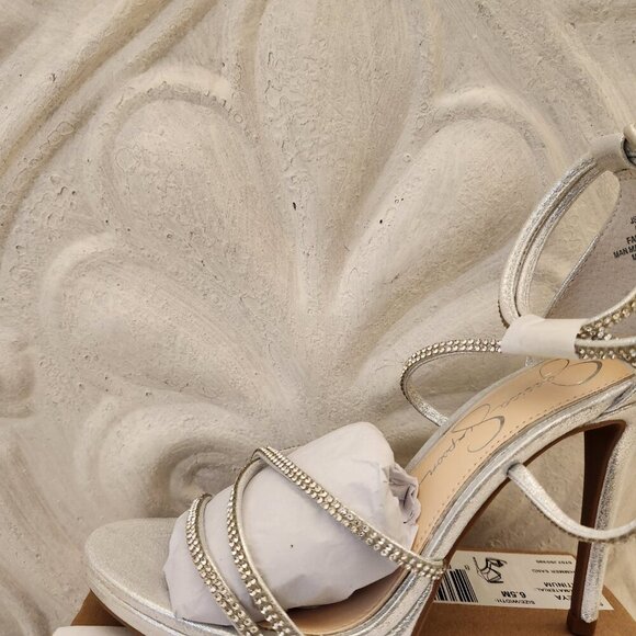 Jessica Simpson "Jaeya" Platinum Shimmer Heeled Platform Sandals. NIB. Size 6.5 - Picture 2 of 12